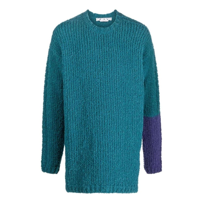 Džemper Off-White Contrasting Colors Round Neck Sweater Plava | OMHE124F22KNI0015535IRISH
