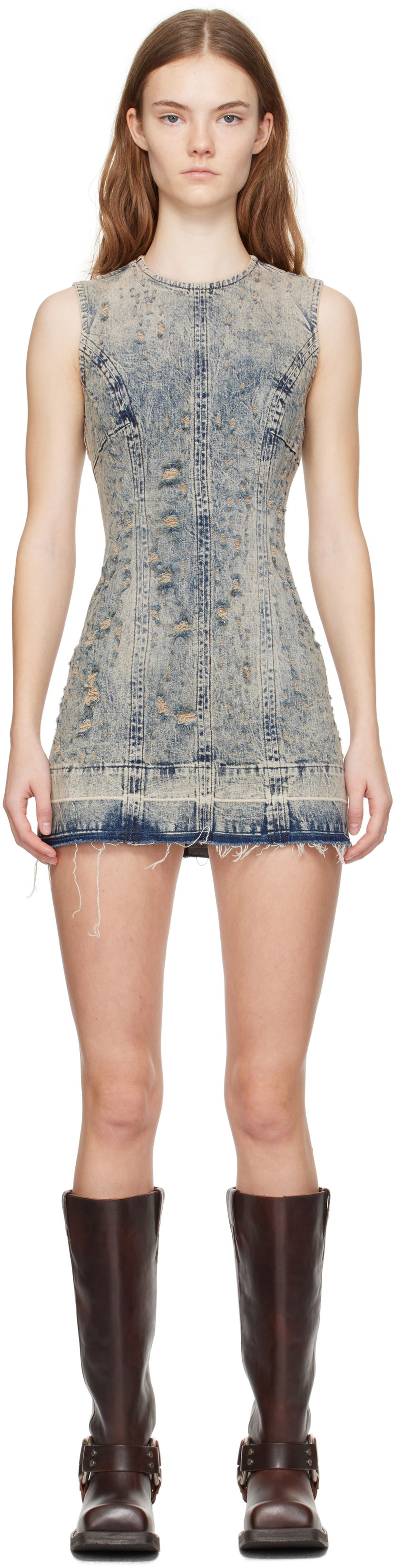 Haljina GUESS Guess Distressed Denim Minidress Plava | W4BK77D5AC4