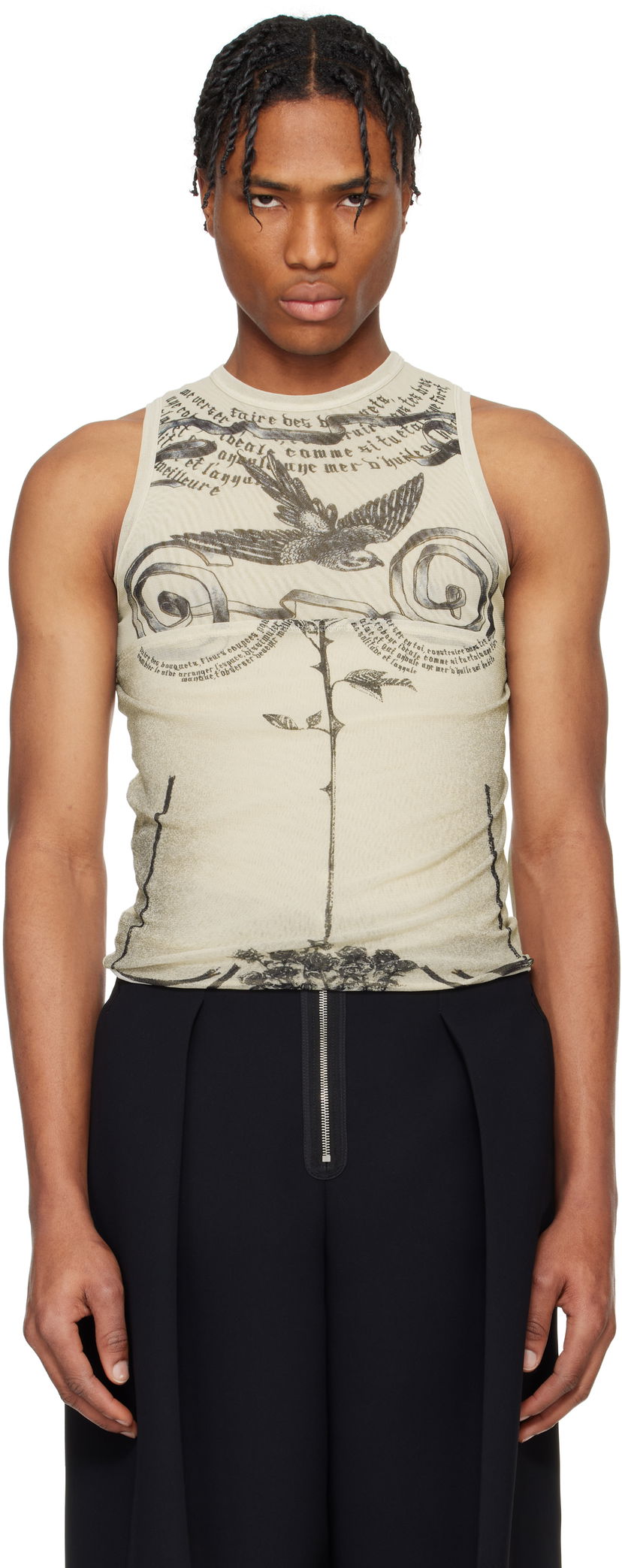 Majica bez rukava Jean Paul Gaultier Jean Paul Gaultier 'The Tattoo Rose and Bird' Graphic Print Tank Top Bež | 25/34-F-DB054-T583-030030