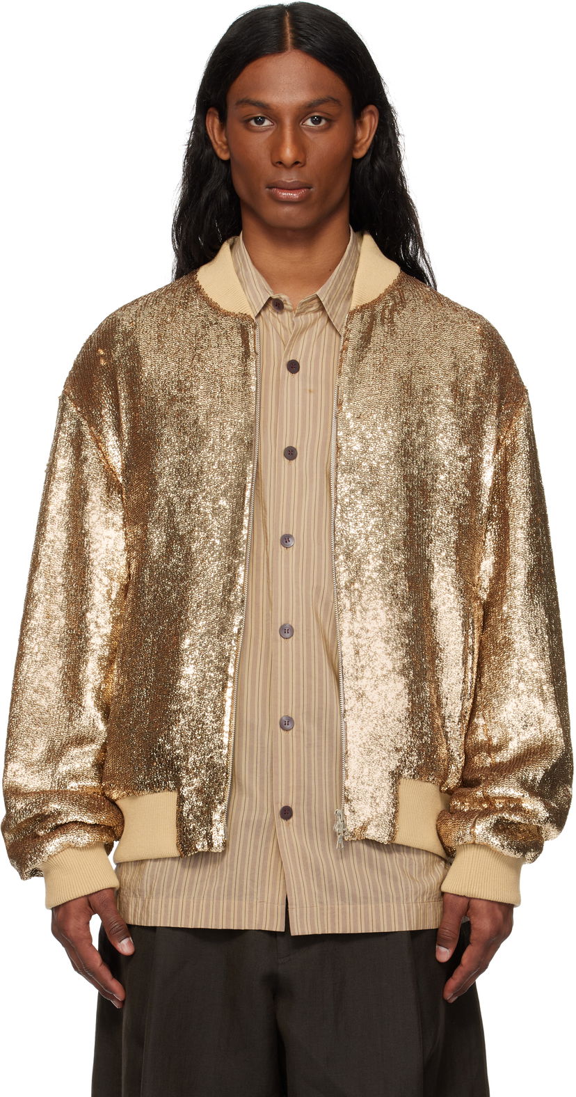 Bomber jakna Dries Van Noten Dries Van Noten Sequinned Bomber Jacket Metalik | 251-080546-1481