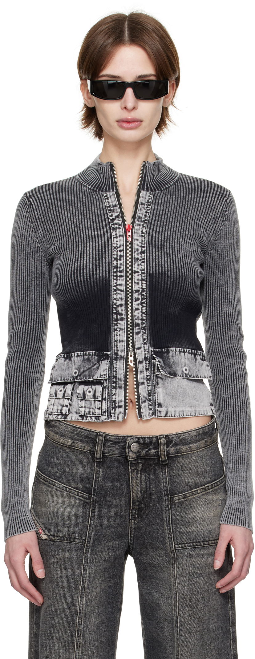 Džemper Diesel Diesel M-Melissa Zip-Up Knit Jacket Siva | A16895 0QMAN