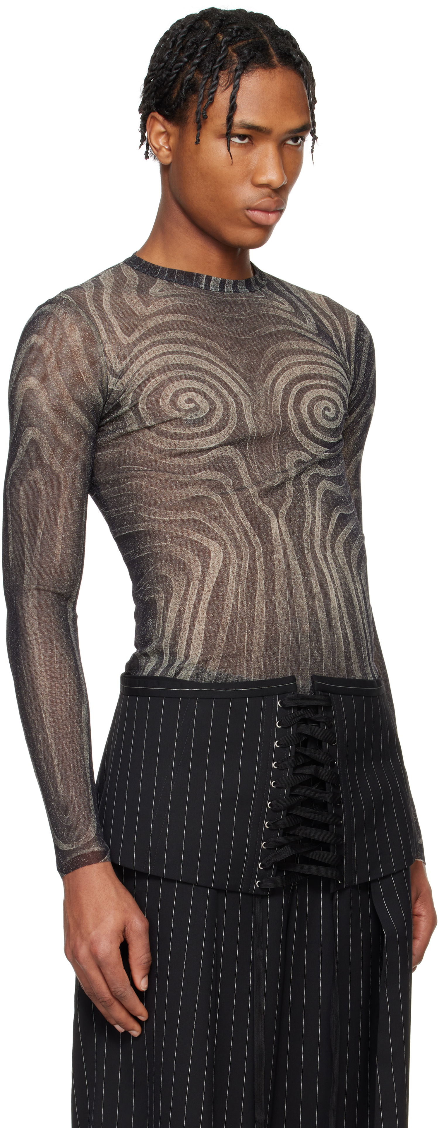Džemper Jean Paul Gaultier Jean Paul Gaultier 'The Spirale' Sheer Long Sleeve T-Shirt Crna | 25/34-F-TO270-T587-000203, 1