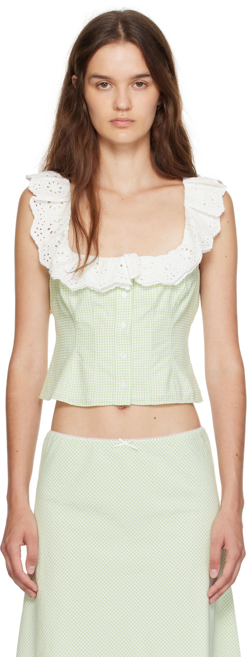 Crop top GUIZIO Guizio Paloma Gingham Lace Top Zelena | P25155W152