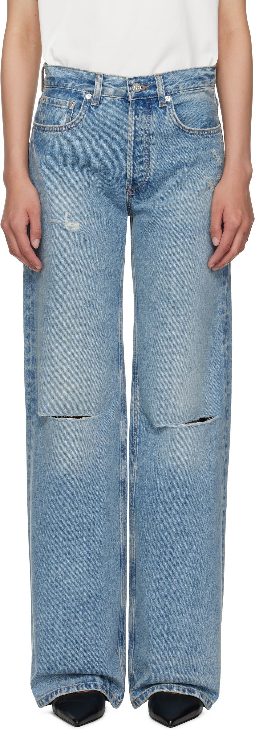 Jeans Anine Bing Anine Bing Hugh Distressed Wide Leg Jeans Plava | A-06-10852-WHD51
