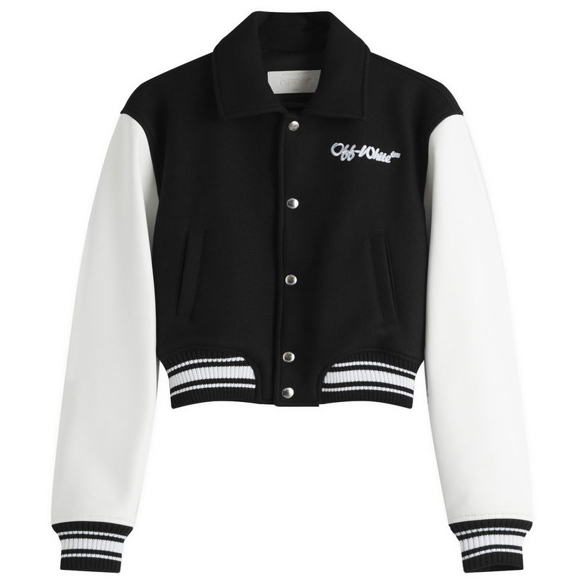Bomber jakna Off-White Off-White WO Simple Cropped Varsity Jacket, Size Small Crna | OWEK00DS25FAB0011001