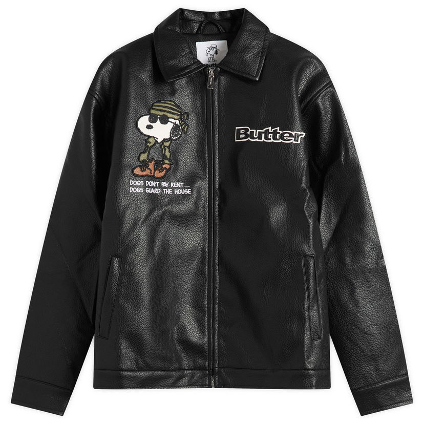 Jakna Butter Goods Peanuts Guard Dog PU Leather Jacket Crna | BGBP241001-BLK