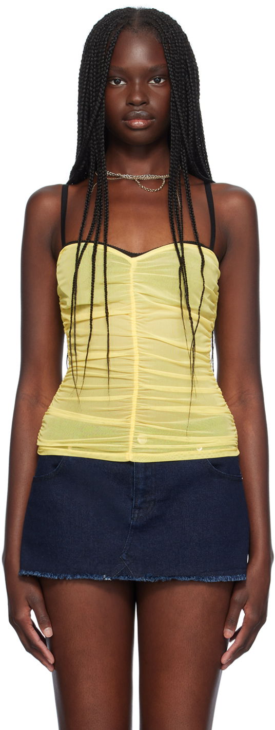 Majica bez rukava Miaou Miaou Renzo Ruched Mesh Tube Top Žuta | 7064PM1CRL