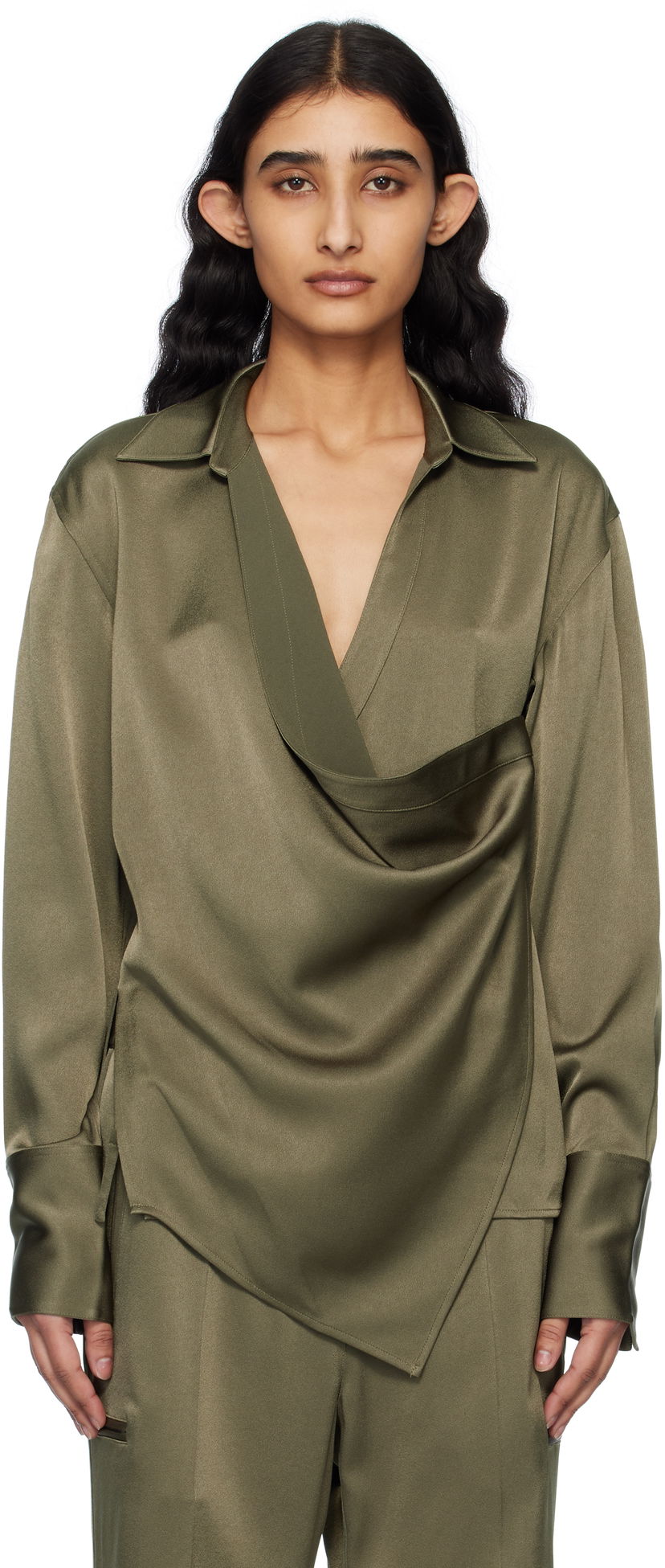 Košulja Helmut Lang Helmut Lang Relaxed Wrap Satin Blouse Zelena | O09HW501