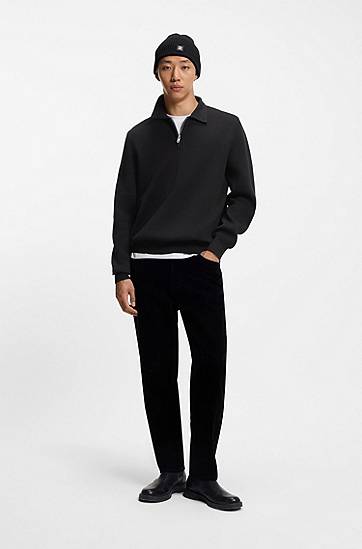 Džemper BOSS Zip-neck knit polo in interlock cotton Crna | 50546871, 1