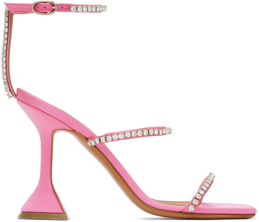 Njega cipela Amina Muaddi Amina Muaddi Gilda Crystal-Embellished Heeled Sandals Ružičasta | GILDA SANDAL CL SATIN