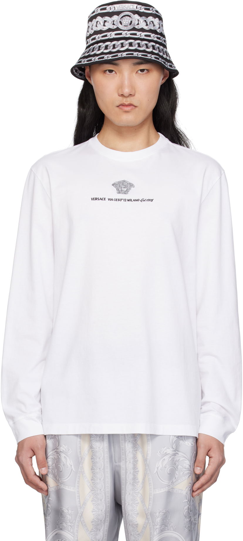 Majica kratkih rukava Versace Versace Medusa Embroidered Long Sleeve T-Shirt Bijela | 1013947_1A11054