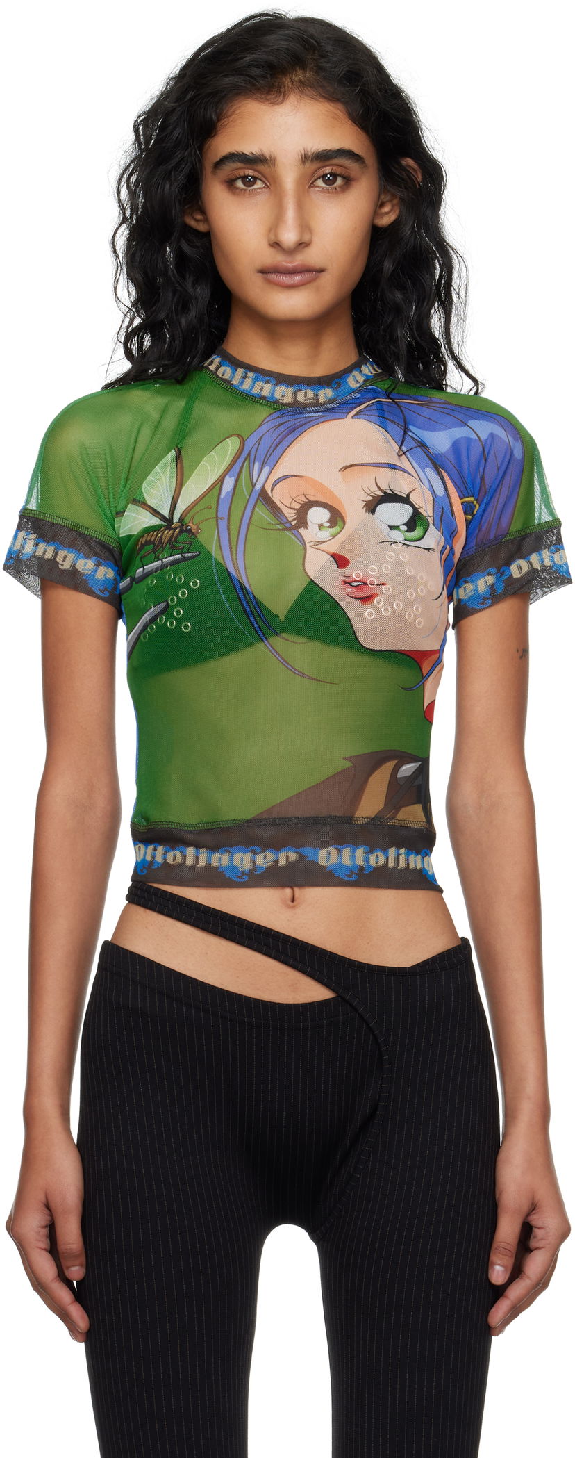 Majica kratkih rukava Ottolinger Ottolinger Anime Girl Graphic Mesh T-Shirt Zelena | 101-100401-05