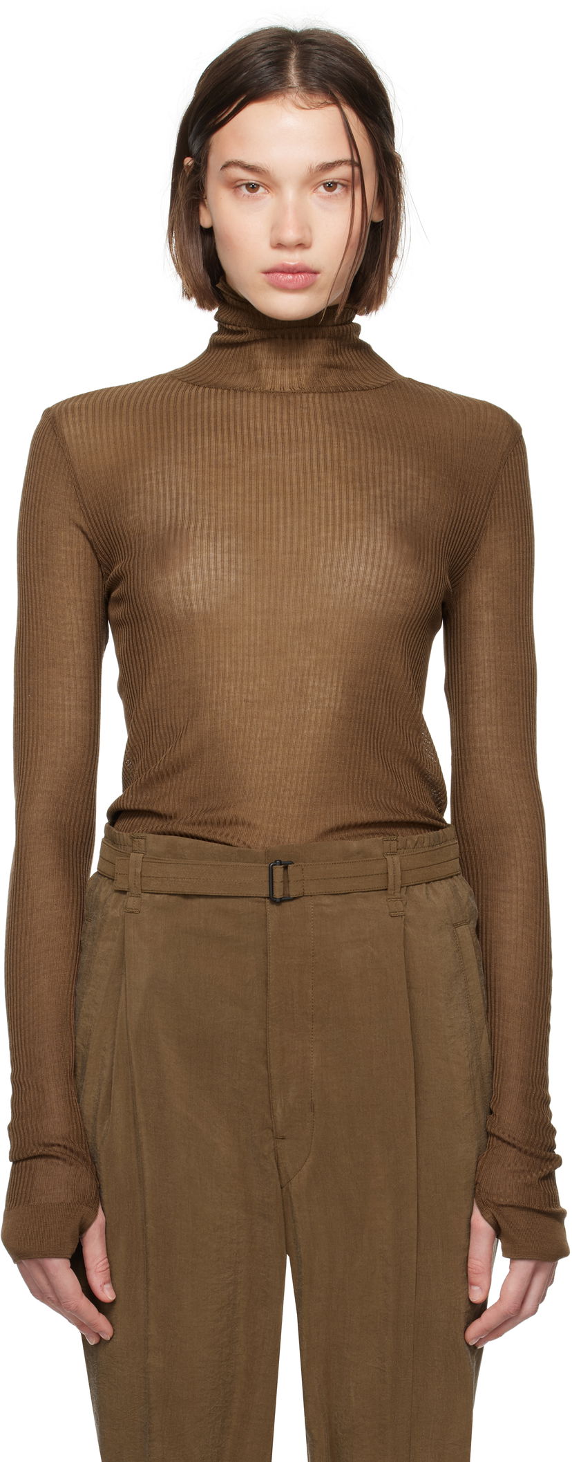 Majica kratkih rukava LEMAIRE Seamless Turtleneck Top Smeđa | TO1279 LK1017