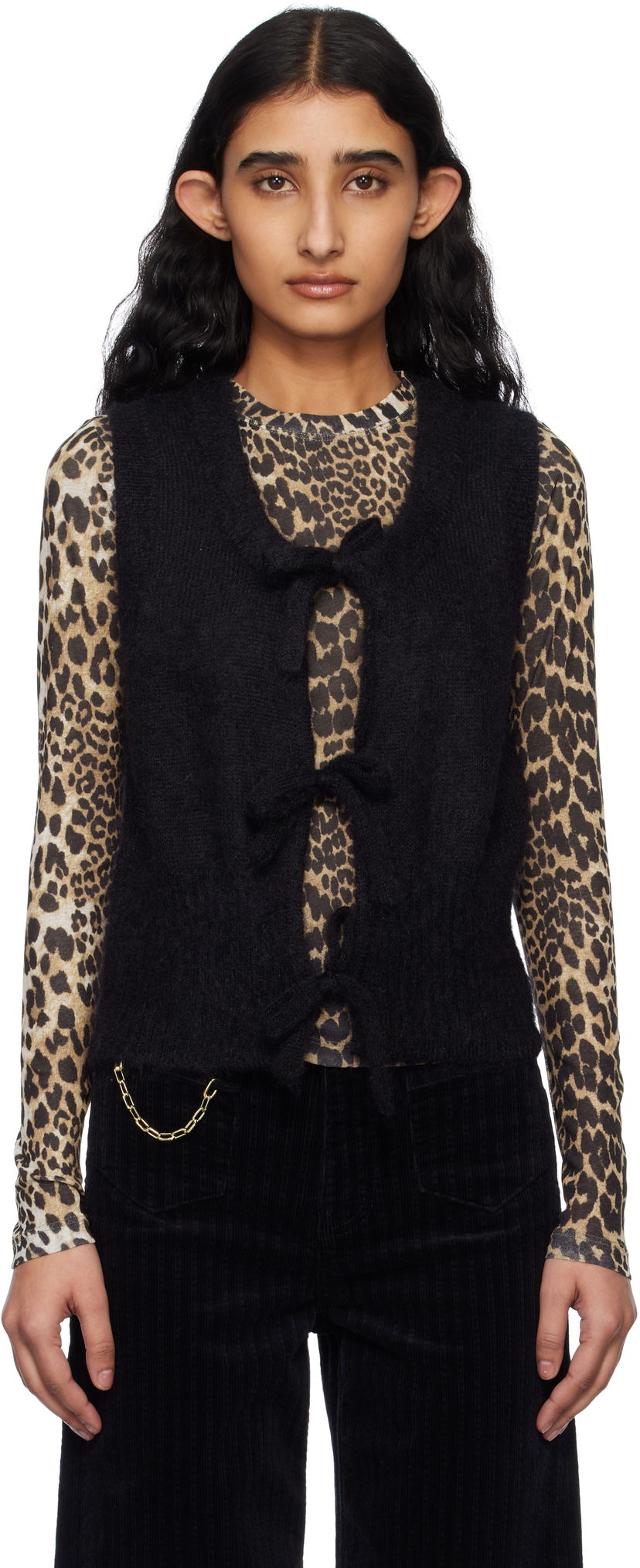 Džemper GANNI Ganni Tie-Front Knit Vest Crna | K2514
