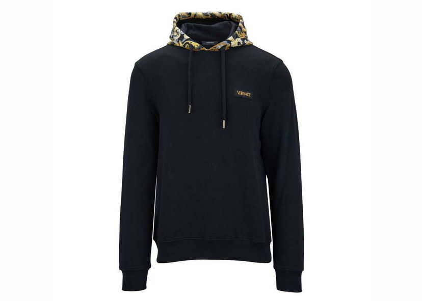 Dukserice Versace Printed Hood Sweatshirt Black/Yellow Crna | 1015093 1A10596 5B000