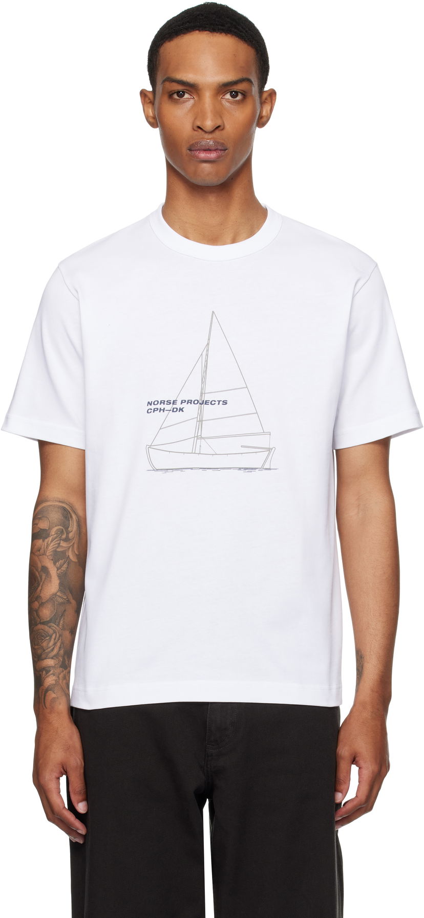 Majica kratkih rukava NORSE PROJECTS Norse Projects Holger Organic Boat Print T-Shirt Bijela | N01-0677