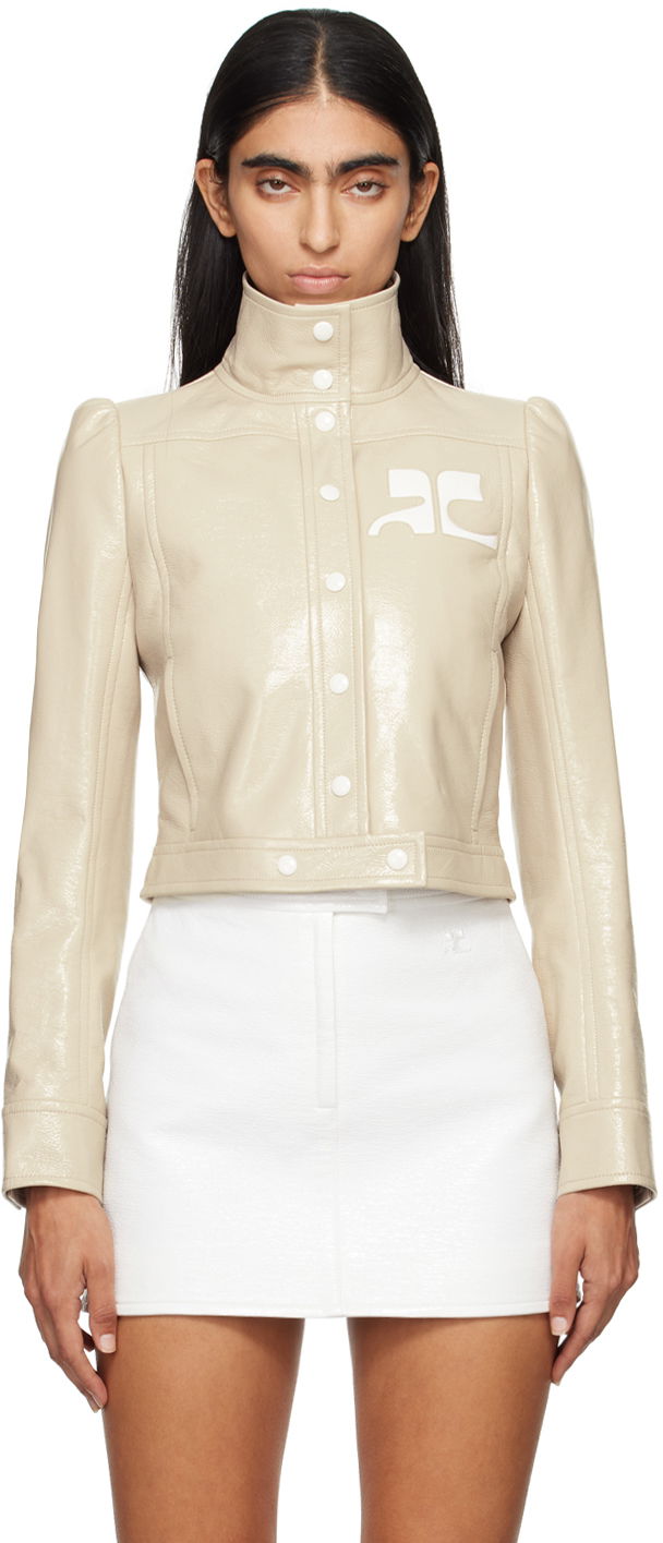 Jakna Courrèges Reedition Cropped Faux Leather Jacket Bež | PERCBL005VY0014