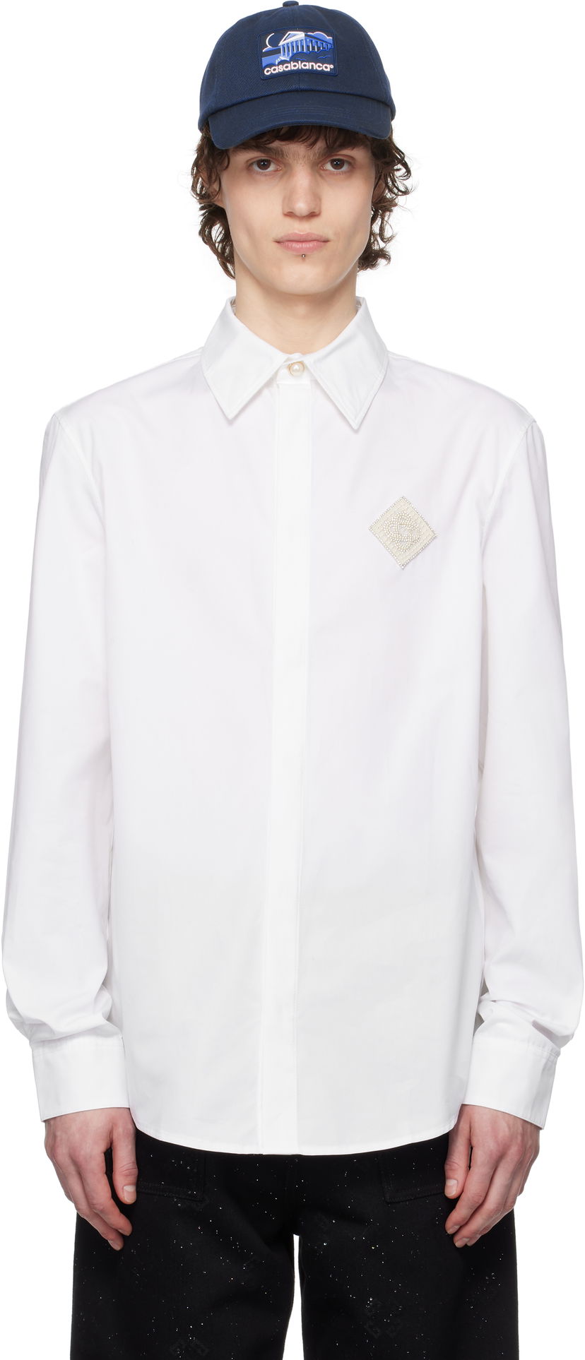 Košulja Casablanca Casablanca Pearl Diamond Patch Cotton Shirt Bijela | MPS25-SH-139-01