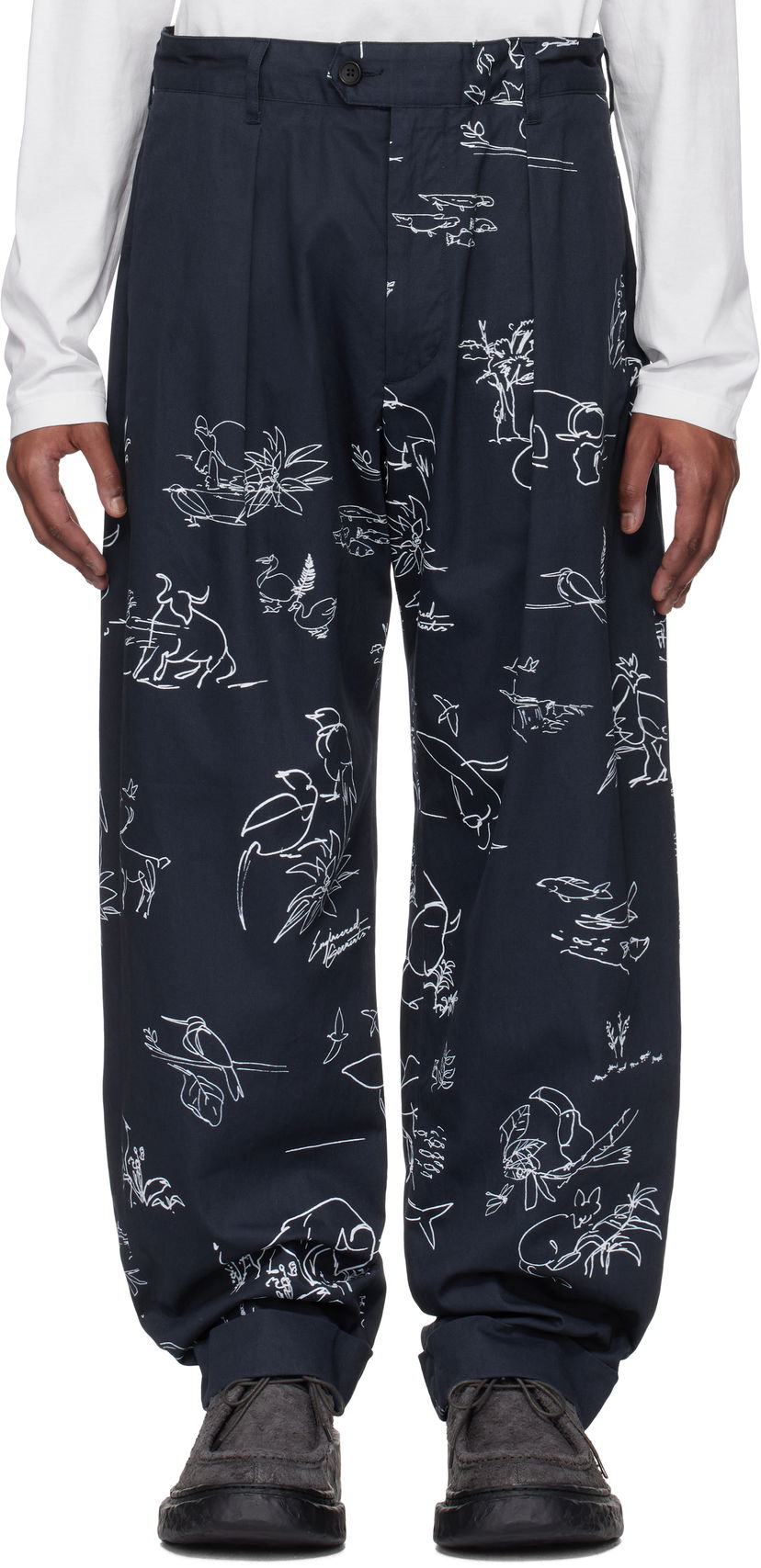 Hlače Engineered Garments Engineered Garments Carlyle Print Trousers Tamnoplava | 25S1F012
