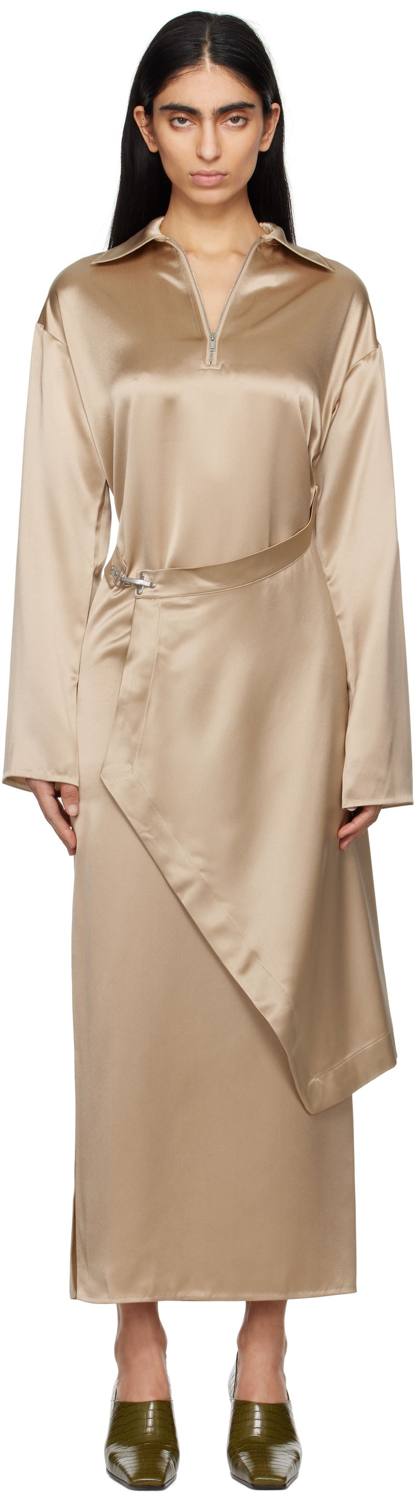 Haljina Nanushka Nanushka Colter Satin Maxi Dress Bež | NW25RSDR02672