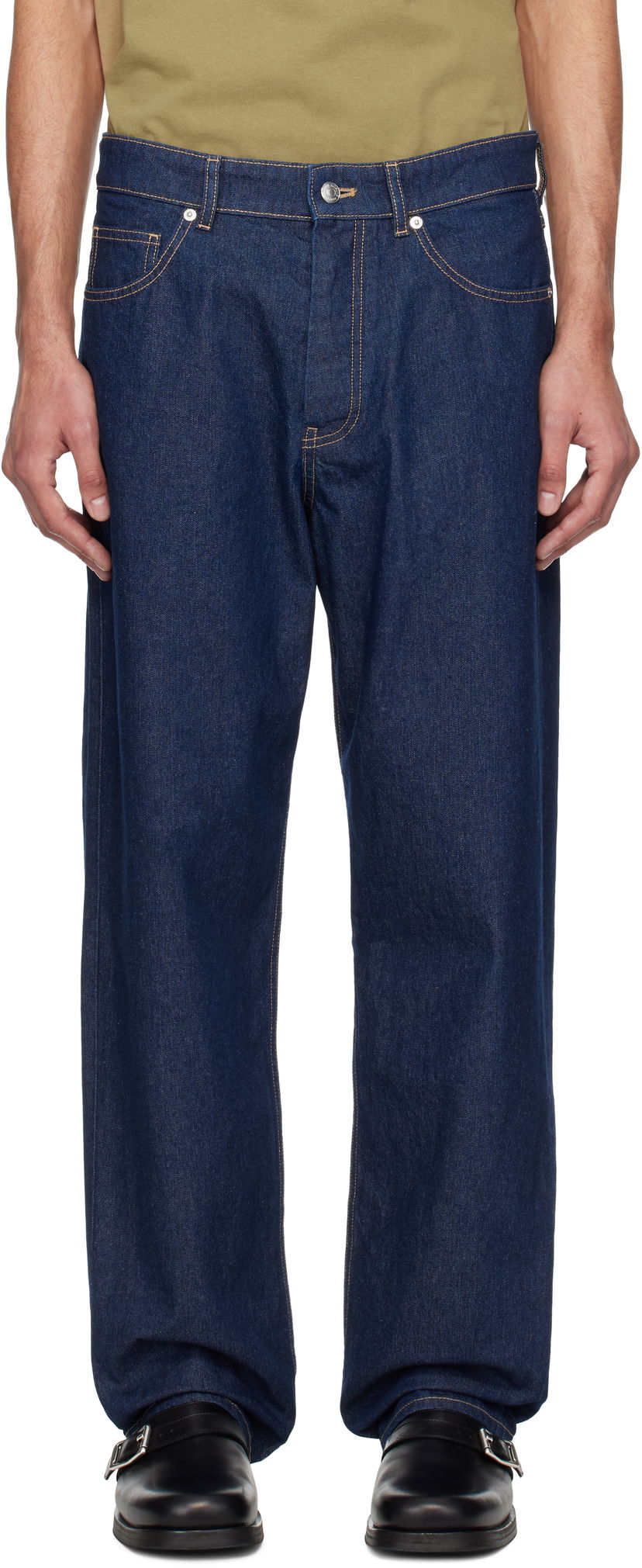 Jeans MAISON KITSUNÉ Maison Kitsuné Straight Denim Jeans Plava | OM01118WW0081