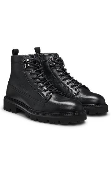 Tenisice i cipele BOSS Grained-leather half boots with hiking-style laces Crna | 50552581