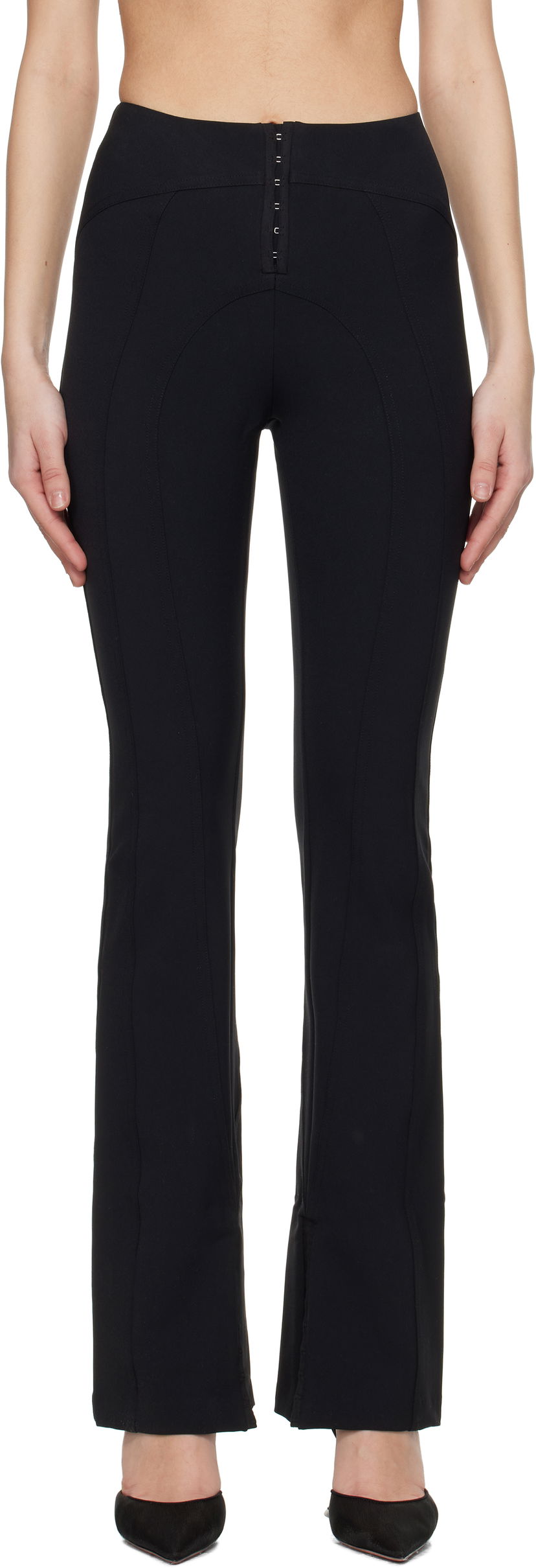 Hlače GUIZIO Guizio Aurora Hook-Front Flare Trousers Crna | F23207W015