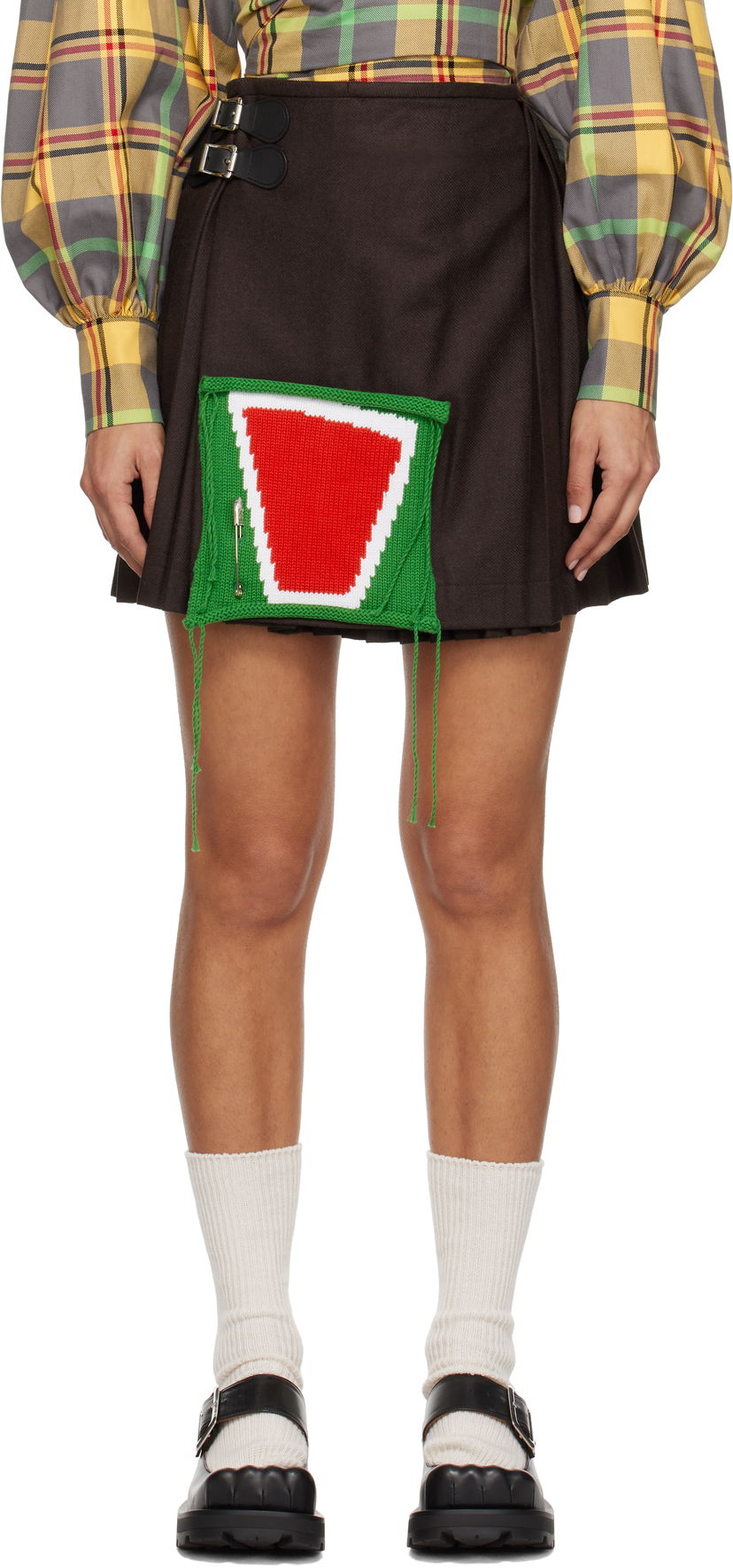 Suknja Charles Jeffrey Loverboy Kilt Miniskirt with Knit Detail Smeđa | 41050201