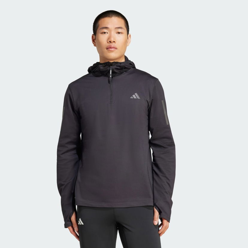 Dukserice adidas Performance Own The Run Winterized Hooded 1/2 Zip Sweatshirt Crna | JN6378