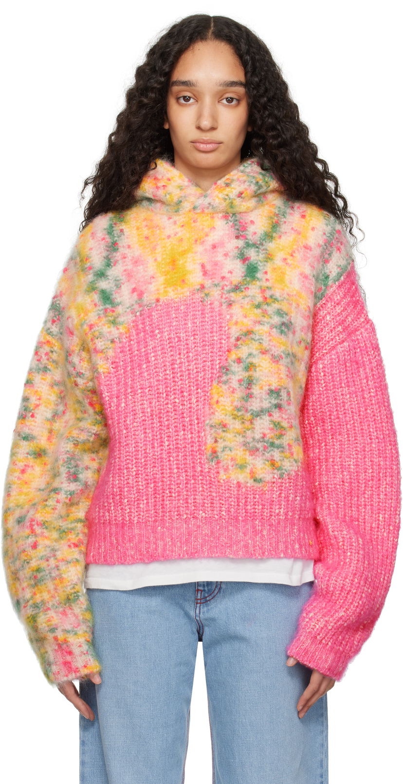 Džemper ERL ERL Bicolor Swirl Knit Hoodie Ružičasta | ERL10N008