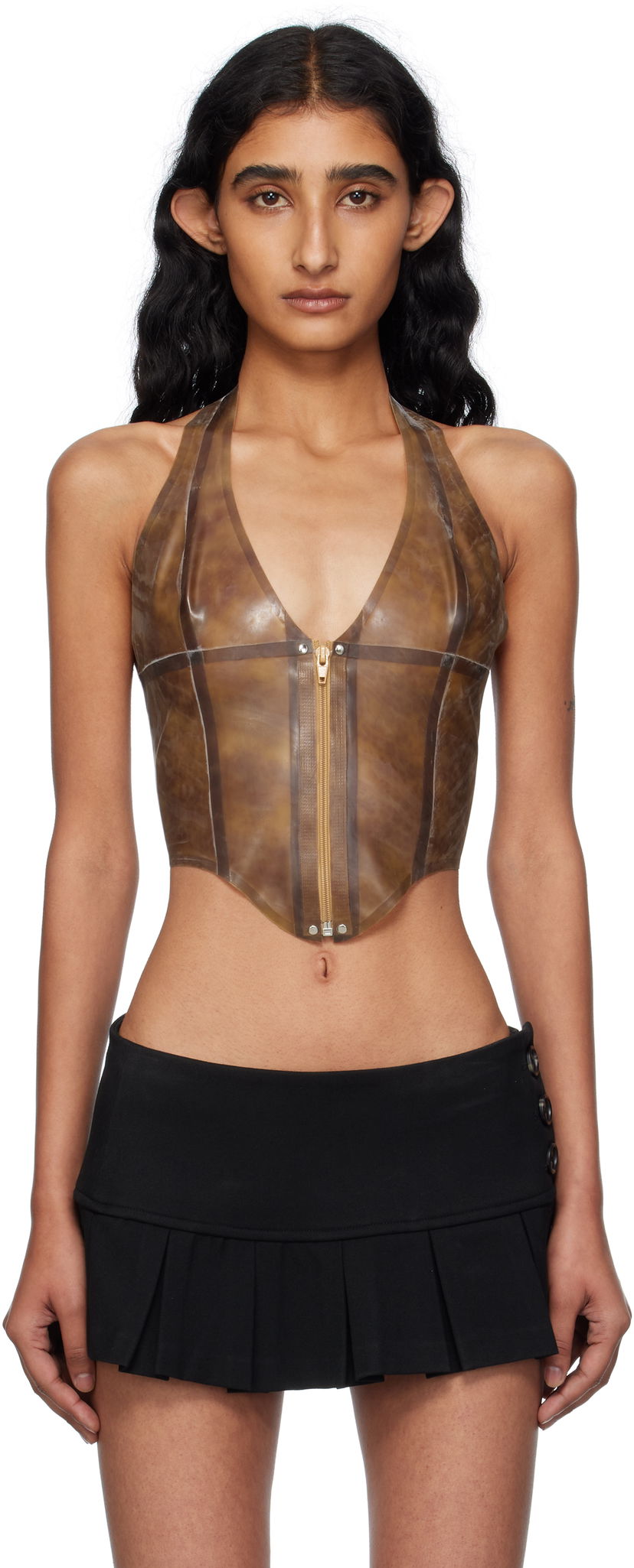 Majica bez rukava Miaou Miaou Mara Latex Halter Top Smeđa | 7048LTXLEO
