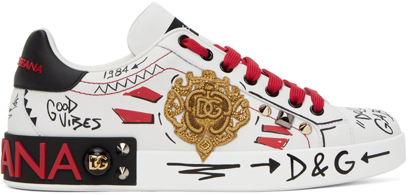 Tenisice i cipele Dolce & Gabbana White Portofino Embroidery & Studs Sneakers Višebojno | CS1772AH494