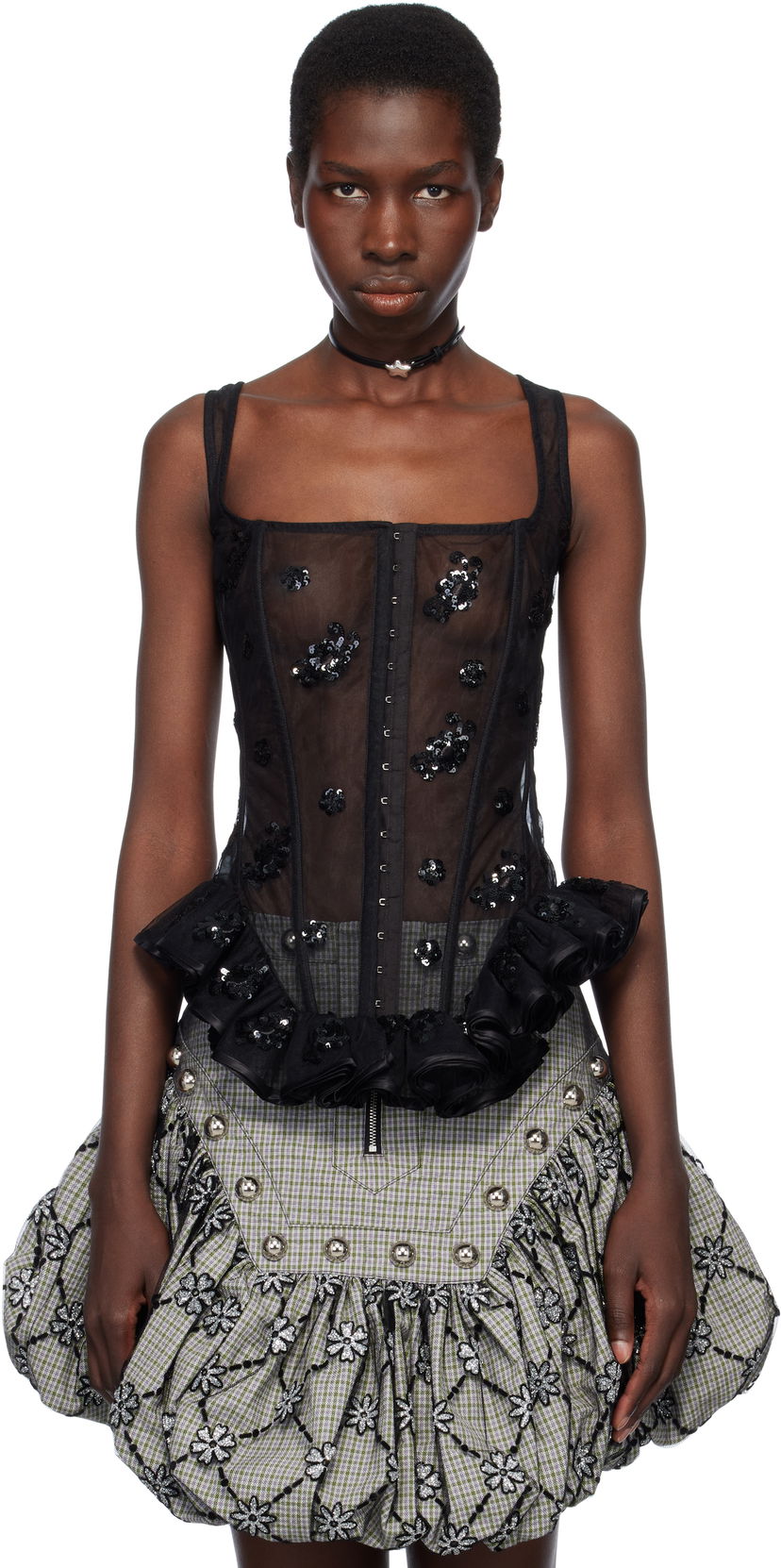 Suknja Chopova Lowena Chopova Lowena Afly Sequin Tulle Corset Crna | 2282