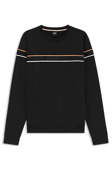 Dukserice BOSS BOSS Cotton-terry Sweatshirt with Signature Stripe Crna | 50545589