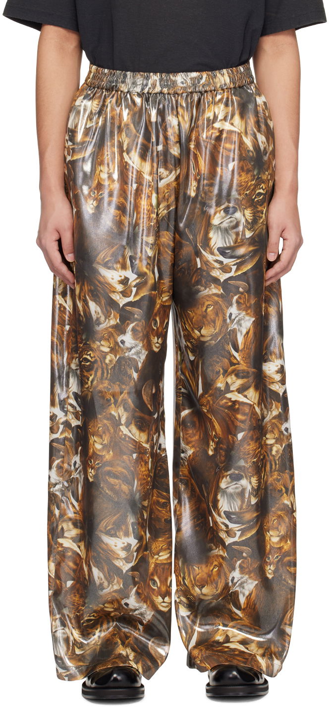 Hlače Acne Studios Per B. Sundberg Edition Print Silk Trousers Smeđa | BK0577-