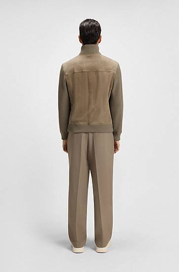 Jakna BOSS Suede jacket with cotton-blend sleeves Zelena | 50547673, 1