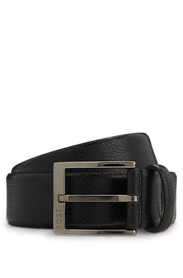 Pojasevi BOSS Grained Italian-leather belt with polished pin buckle Crna | 50553210