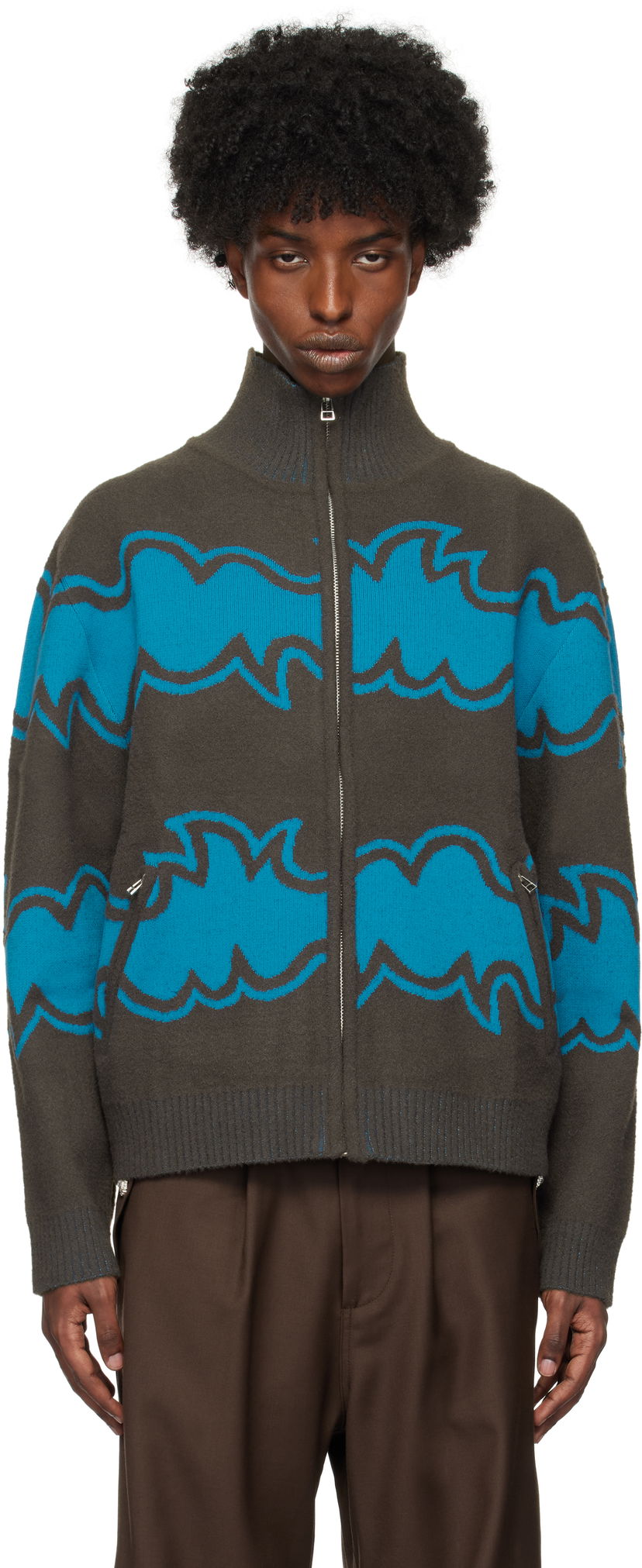 Jakna Bluemarble Zipped Jacquard Jacket Smeđa | SW37 KN18B24 BLU