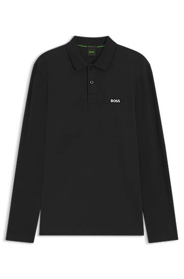 Polo majica BOSS Long-Sleeve Cotton Pique Polo Shirt Crna | 50536609
