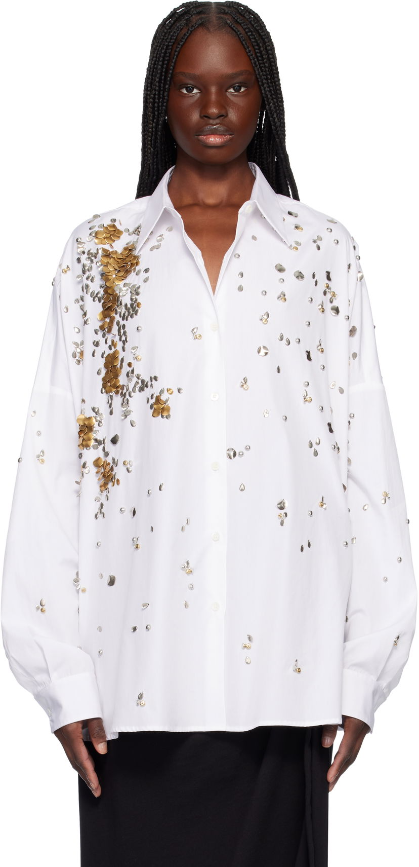 Košulja Dries Van Noten Dries Van Noten Oversized Embellished Shirt Bijela | 251-010759-1466