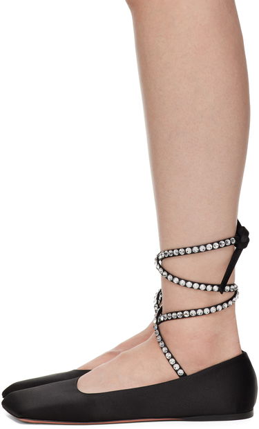 Dodaci Amina Muaddi Amina Muaddi Ane Lace Up Ballerina Flats Crna | ANE LACE UP FLAT SATIN, 2