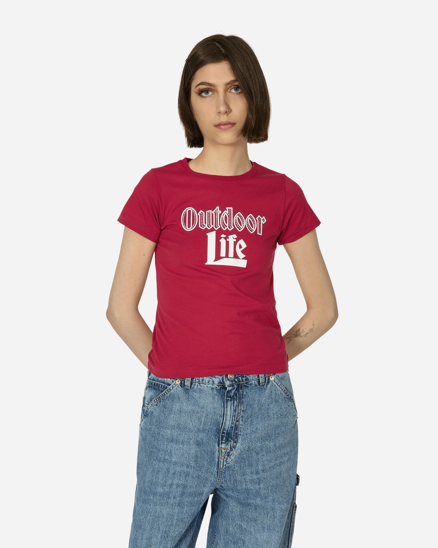 Majica kratkih rukava Stockholm (Surfboard) Club Fitted Rhinestone T-Shirt Pink Crvena | W1000099 1, 0