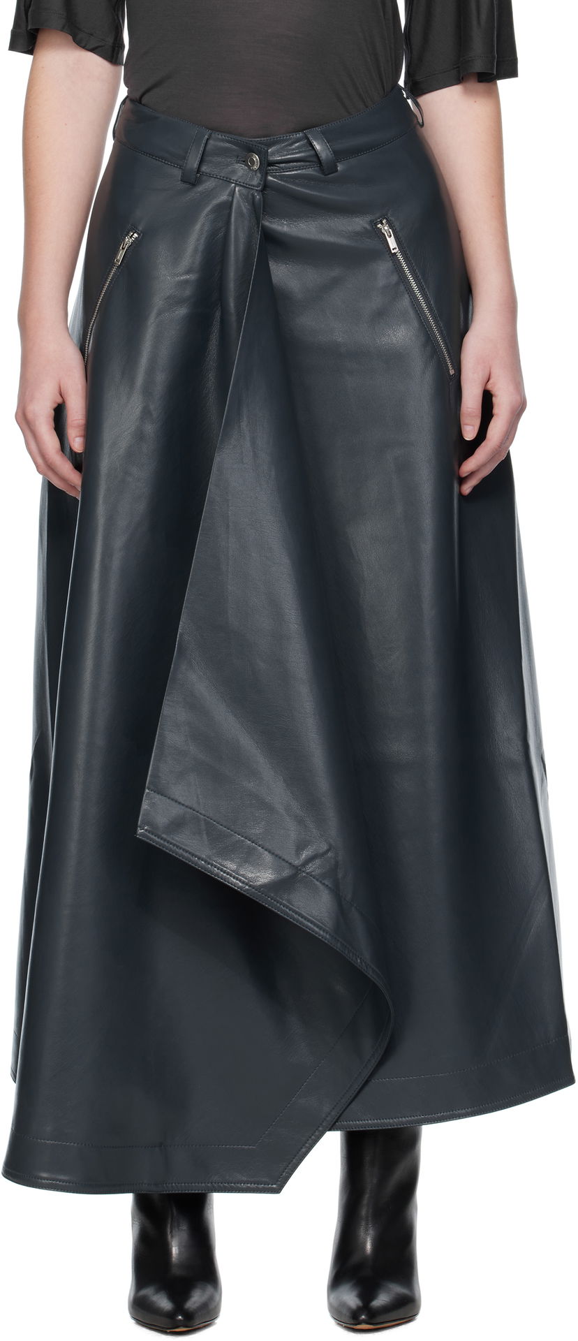 Suknja Nanushka Nanushka Neith Draped Vegan Leather Maxi Skirt Tamnoplava | NW25PFSK01455