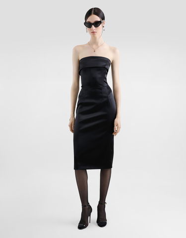 Haljina Dolce & Gabbana Dolce & Gabbana Satin Corset Sheath Calf-Length Dress Crna | F6JNYTFURADN0000, 1