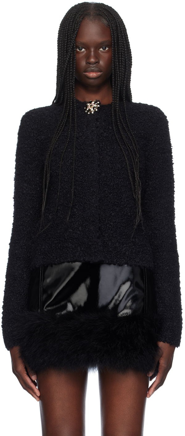 Džemper Blumarine Blumarine Alpaca Brooch Cardigan With Feather Trim Crna | A444M120A