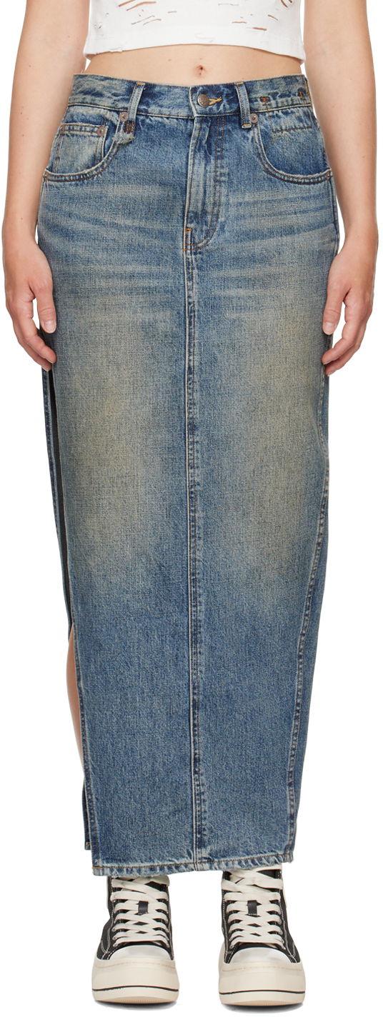 Suknja R13 R13 Devon Side Slit Maxi Denim Skirt Plava | R13WD102-D213A