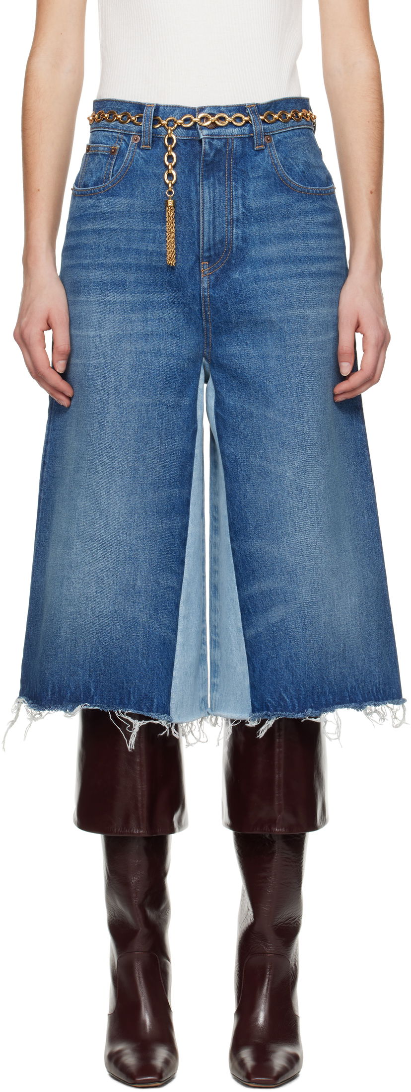 Jeans CHLOÉ Chloé Bermuda Patchwork Denim Shorts Plava | CH25SDS02158