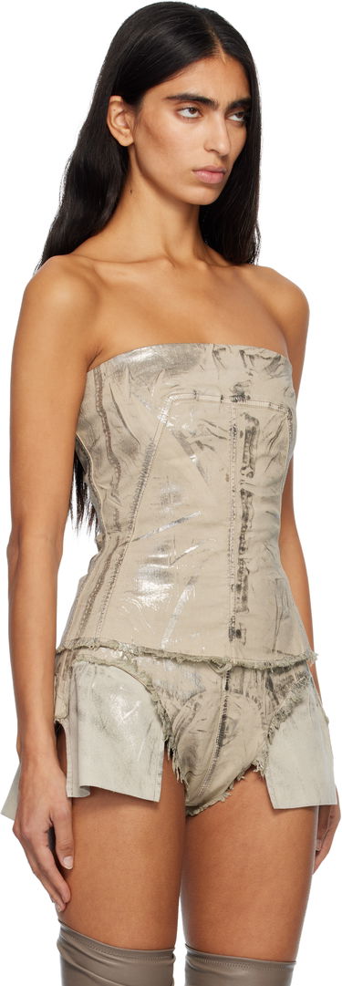 Crop top Rick Owens Rick Owens DRKSHDW Concordians Strapless Metallic Bustier Denim Top Bež | DS02E7129 SDPF, 1
