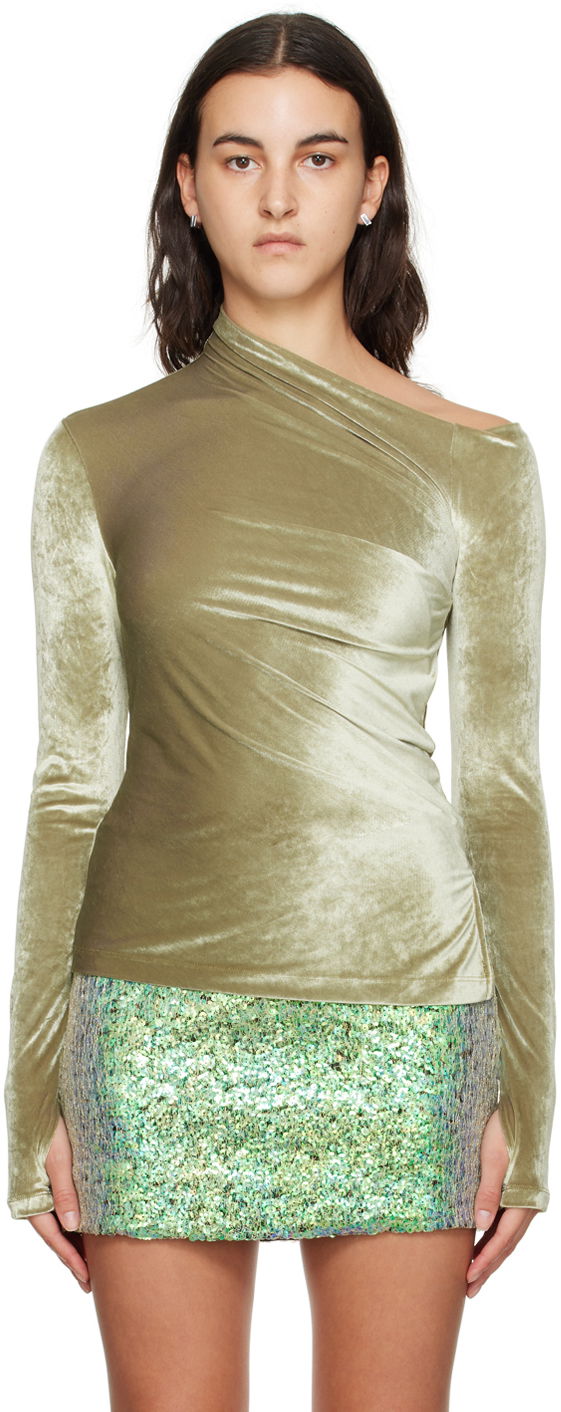 Džemper Helmut Lang Helmut Lang Asymmetrical Velvet Long Sleeve Top Zelena | N07HW502