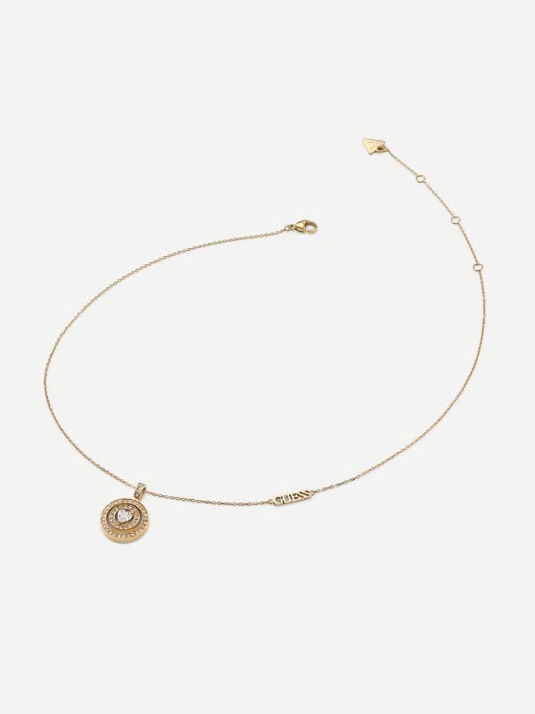 Ogrlica GUESS Gold-Tone Heart Pendant Necklace Metalik | JUBN04658JW